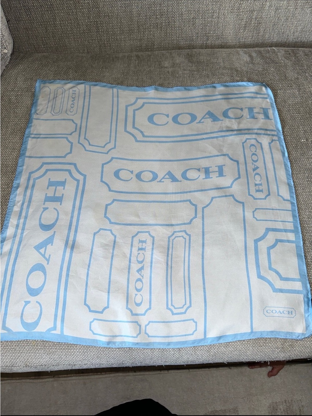 Coach Blue and Cream Logo Silk Scarf
